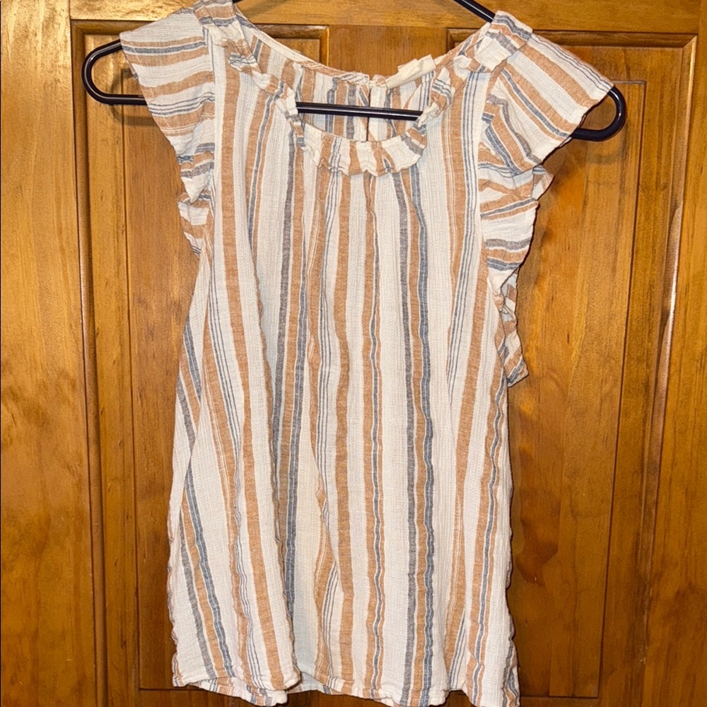 a.n.a White and Tan Flutter Sleeve Blouse